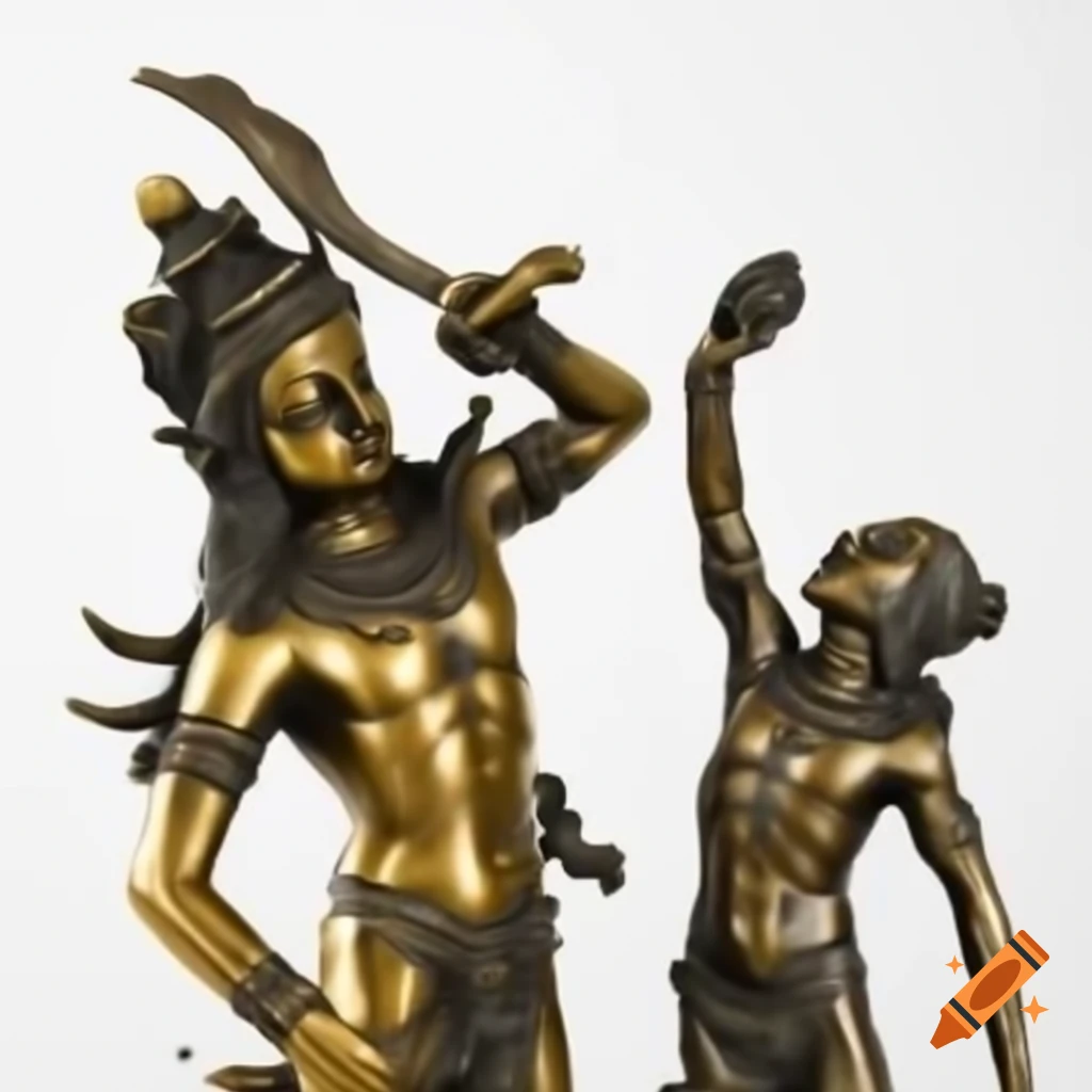 Depiction of bronze god and evil brother on white background