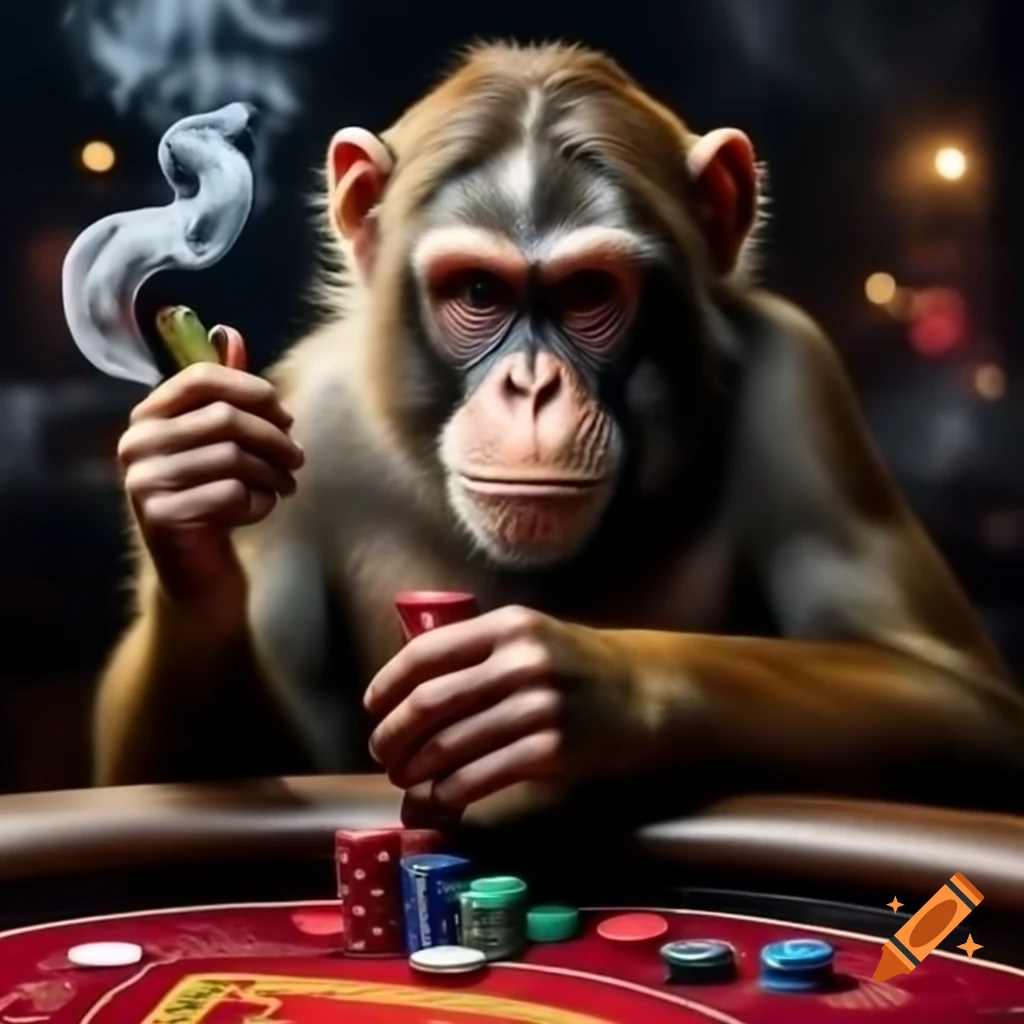 Monkeys engaged in gambling and smoking activity