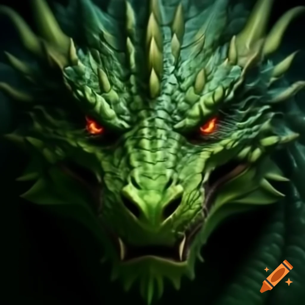 Front face of a green dragon