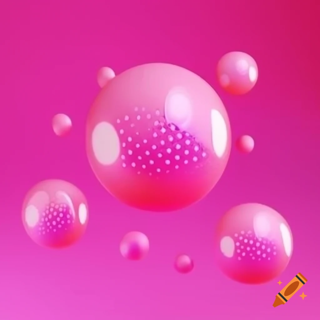 Reflective pink 3D dots floating on magenta background