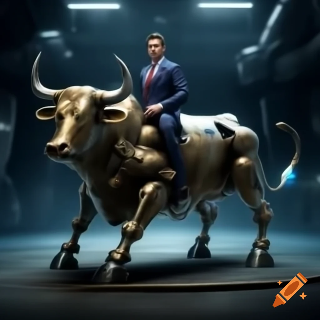 Businessman in suit riding mechanical bull