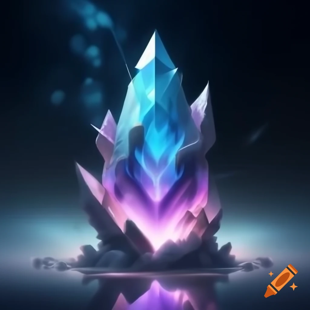 Surreal logo with crystalline structure glowing in blue purple and
