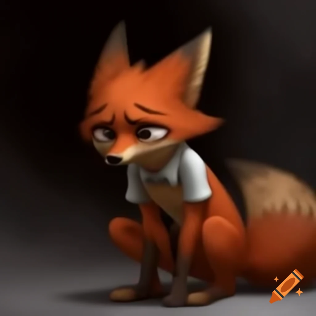 Anthropomorphic furry fox expressing sadness and crying