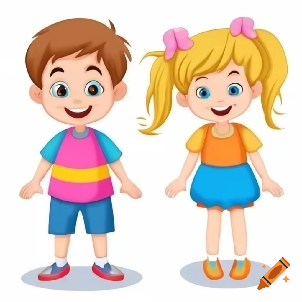 Caricature of a boy and girl standing apart without holding hands