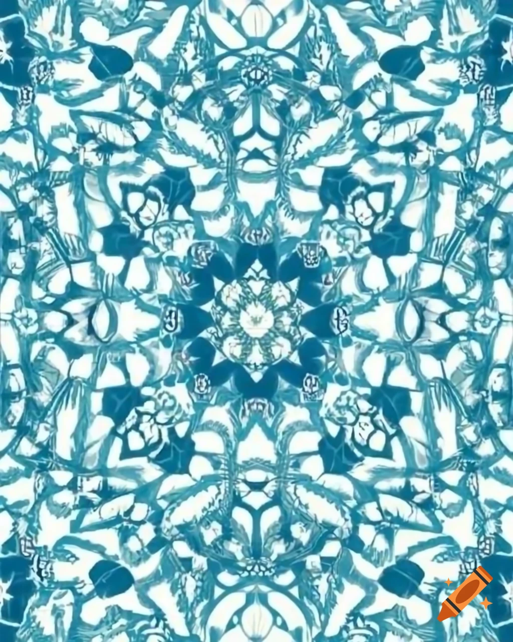 Close-up of intricate geometric patterns on a Persian rug in blues and grays