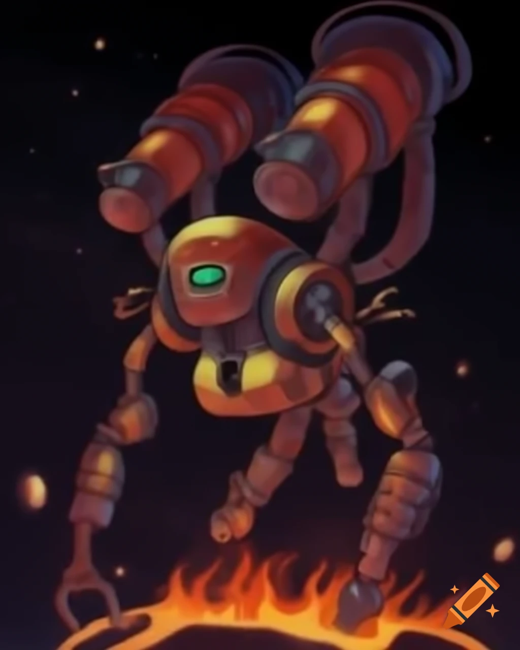 Cute women monster robot in space greeting, heavy metal theme
