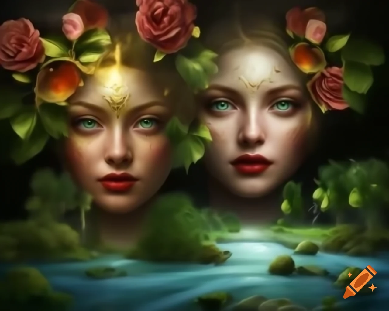 Hyper realistic depiction of a beautiful woman with golden hair in a dreamlike setting