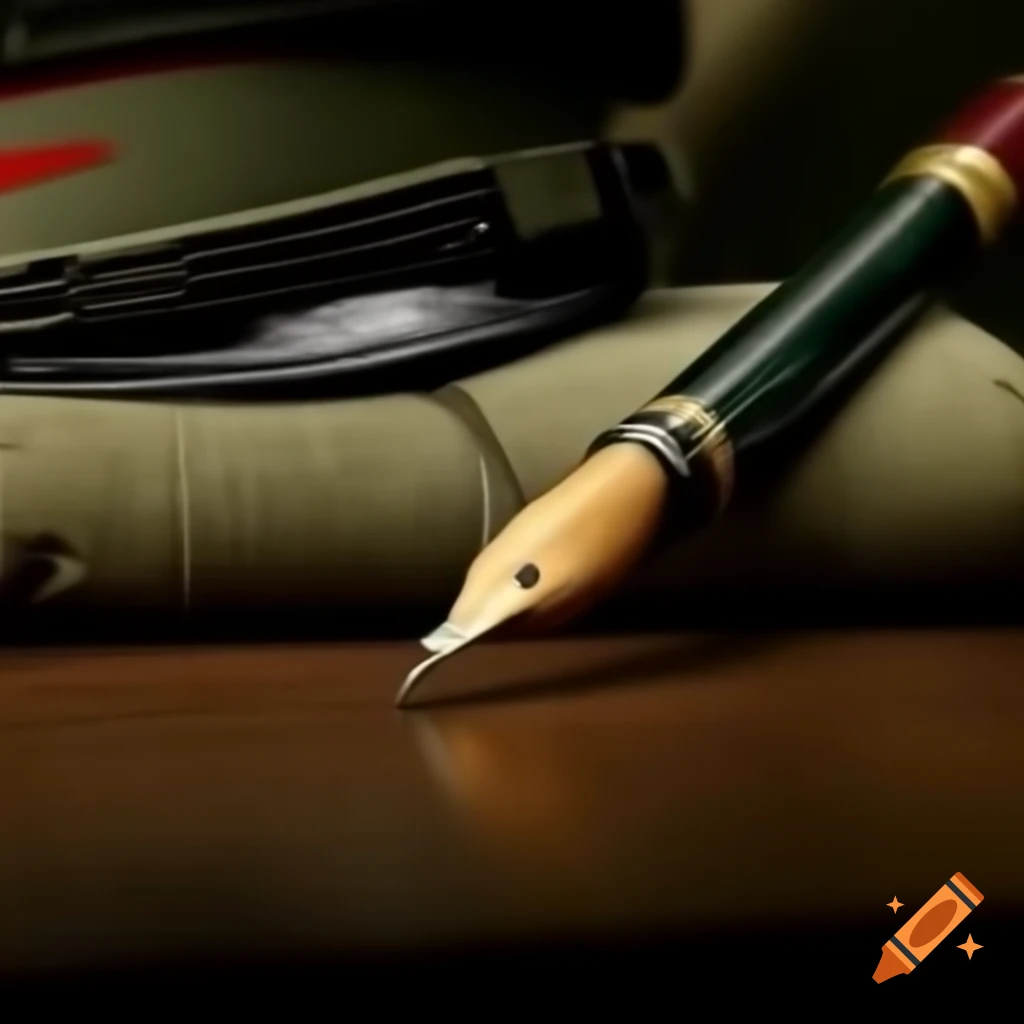 Vintage pen on background resembling military uniform