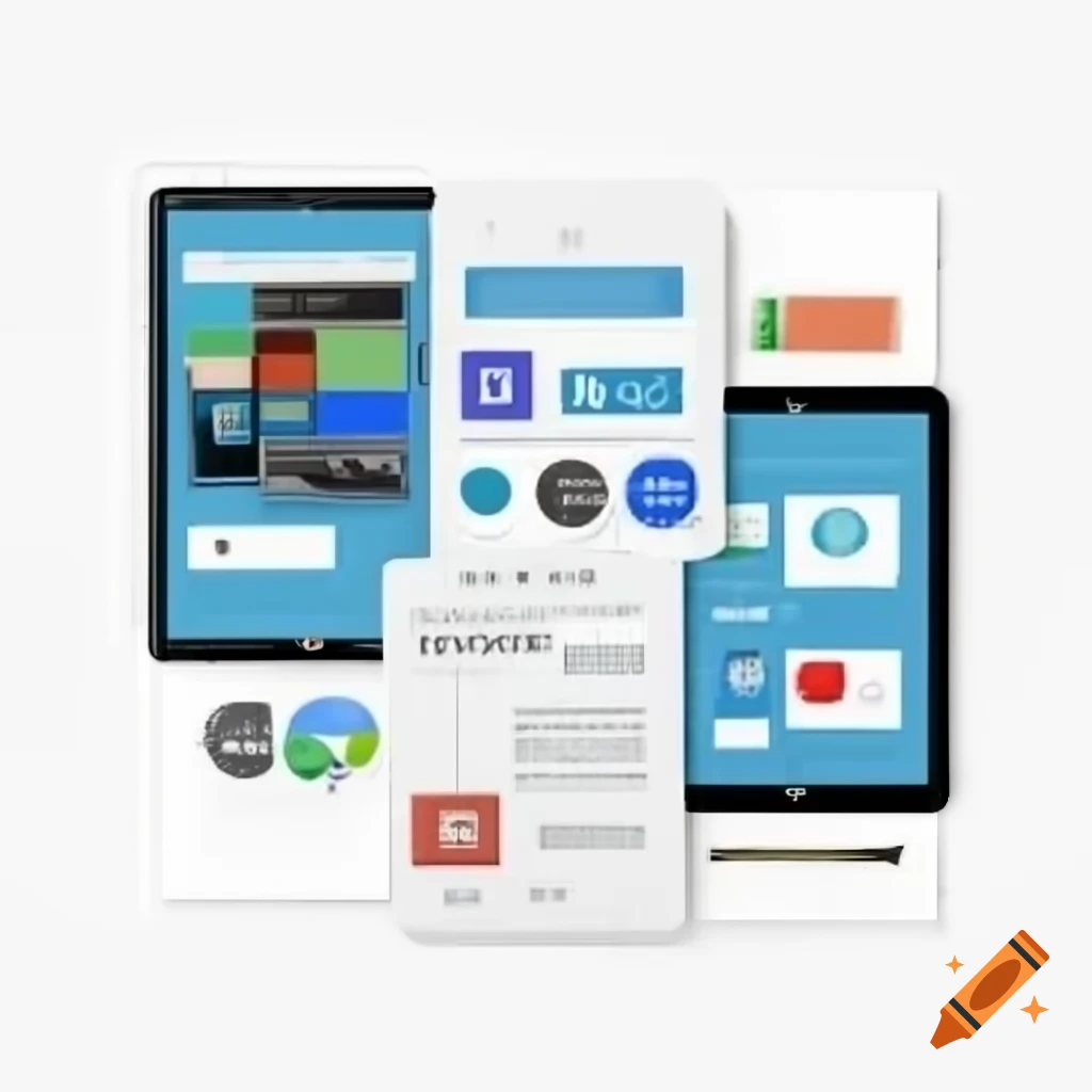 Digital menu poster with tablets displaying UI elements on vibrant background