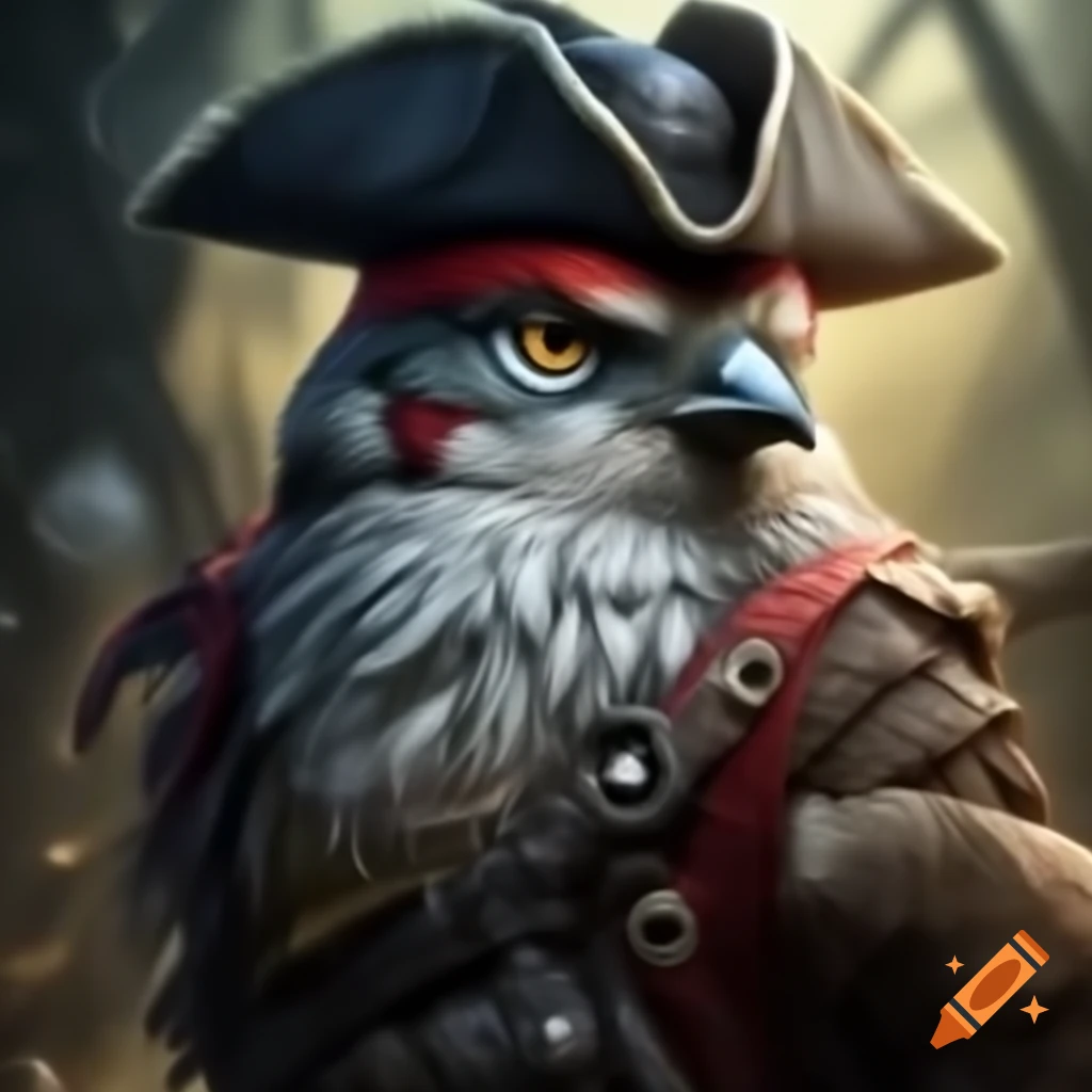 Pirate-themed sparrow character with accessories