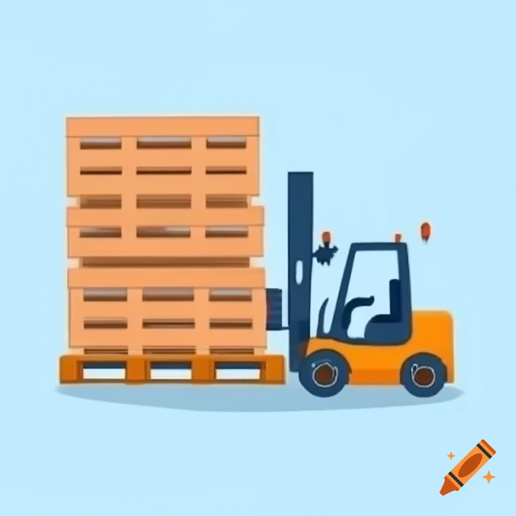 Cartoon illustration of a forklift lifting stack of pallets