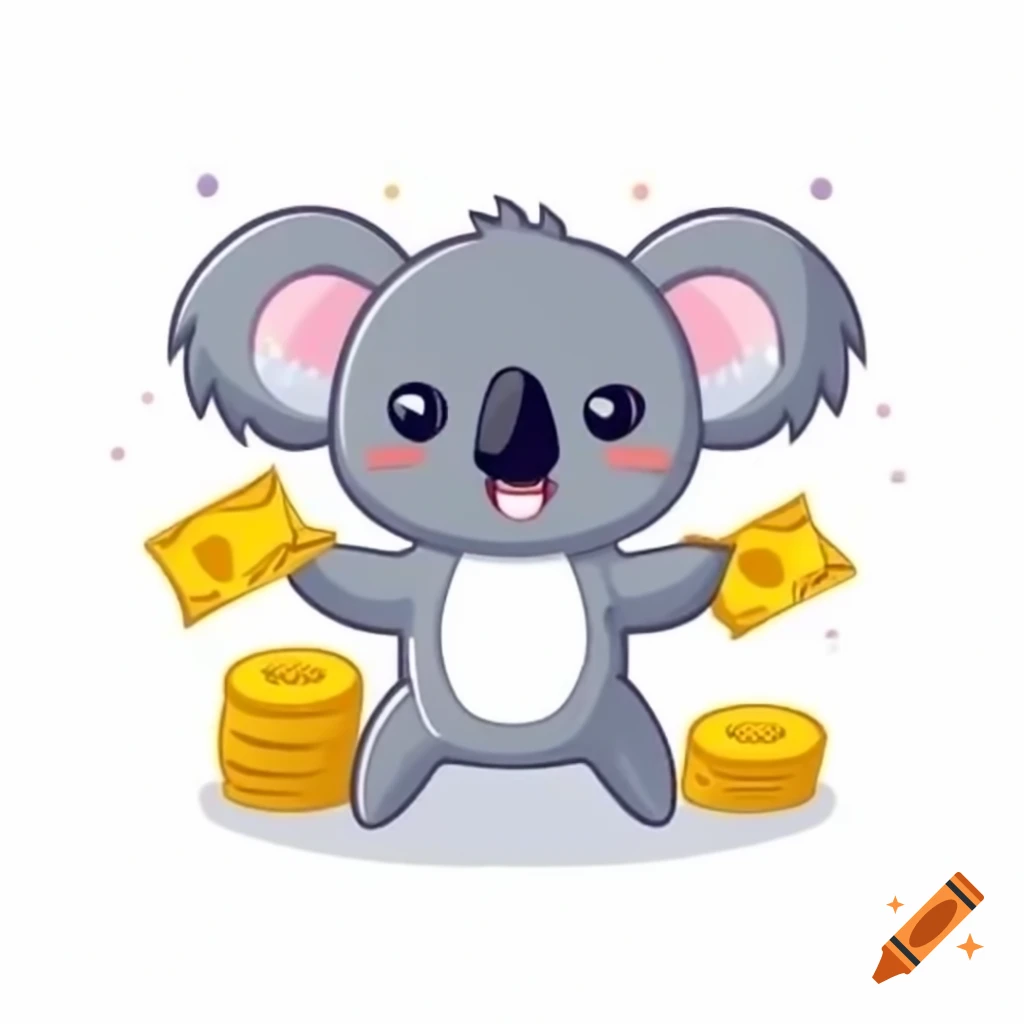 Cute koala cartoon celebrating with money