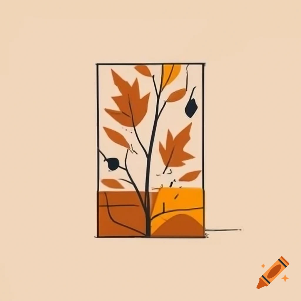 Minimalist blocky screenprint featuring autumn leaves