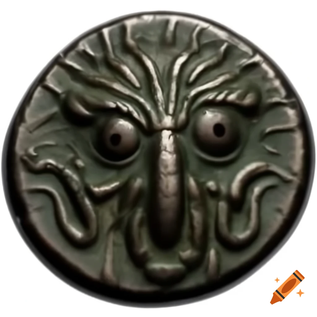 Ancient Roman coin featuring extraterrestrial monster design with fine details