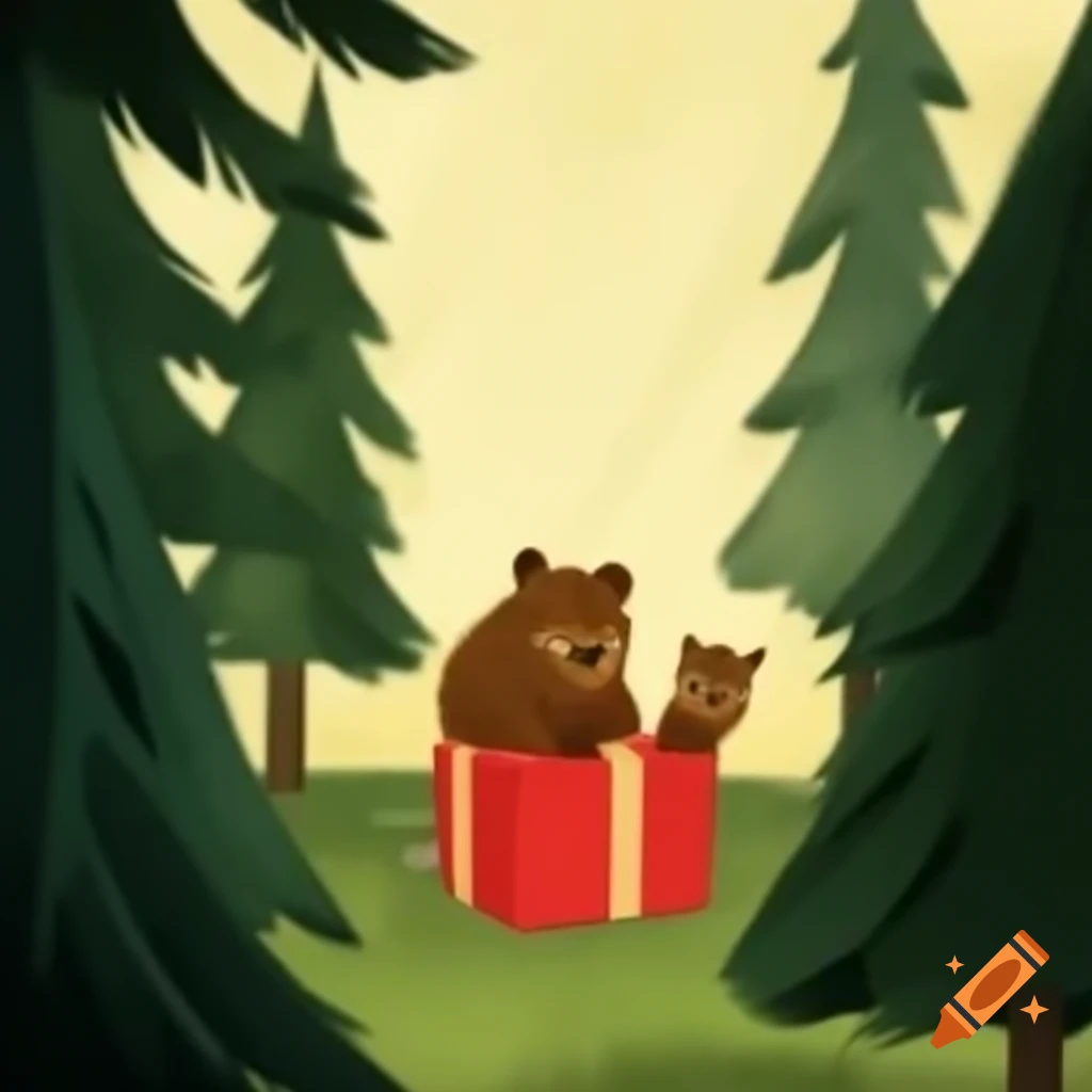 Bears in trees design on gift wrapping paper