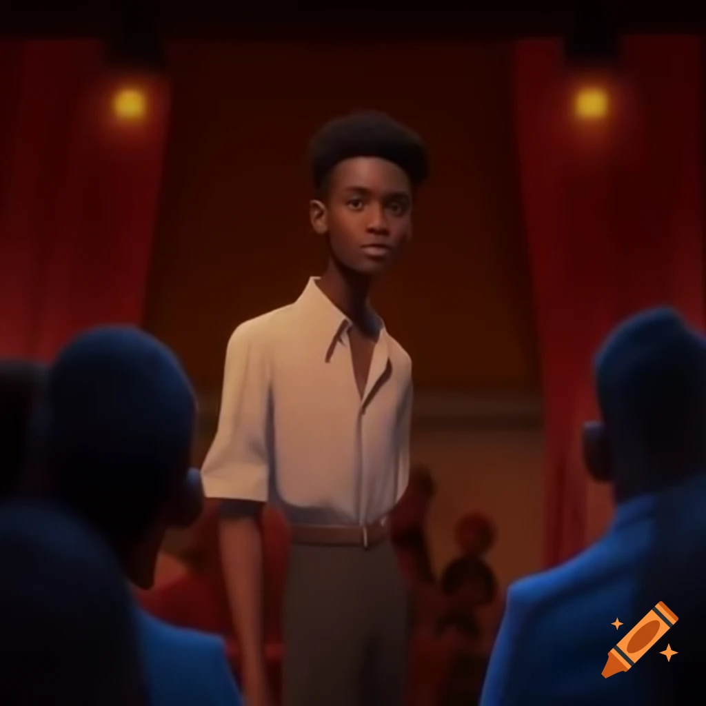 Young black man charmingly engaging audience on stage