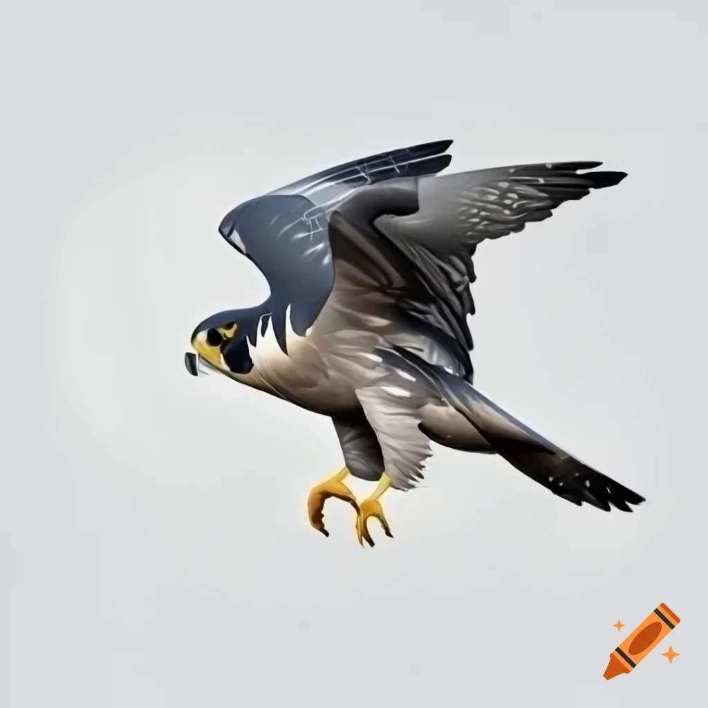 Drawing of a black falcon with gray body in flight