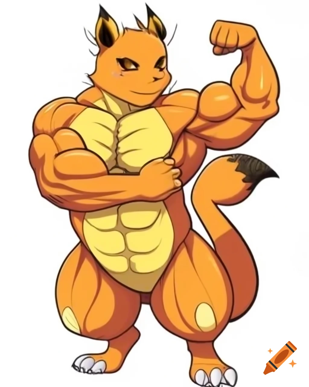 Muscular Raichu bodybuilder flexing in furry art style