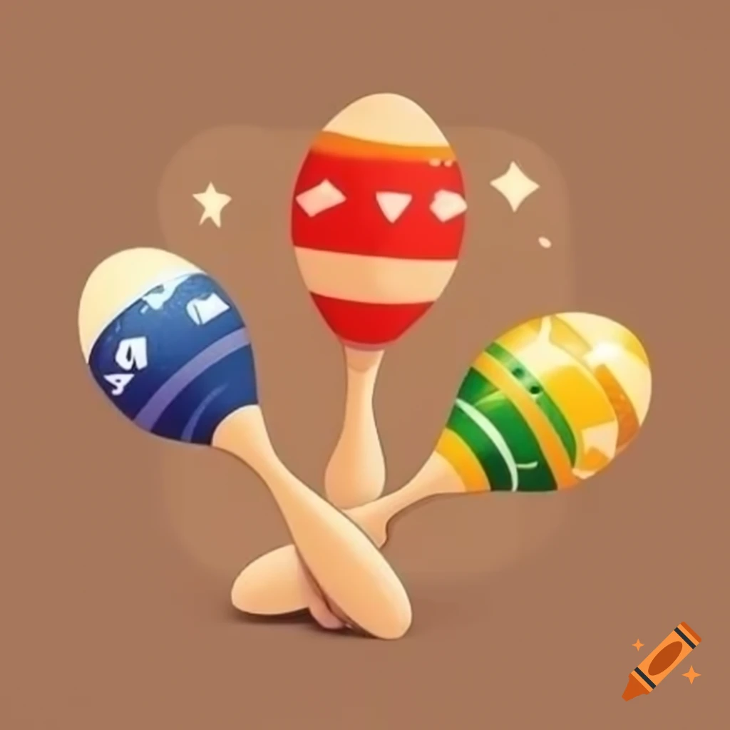 Colorful maracas on a wooden surface