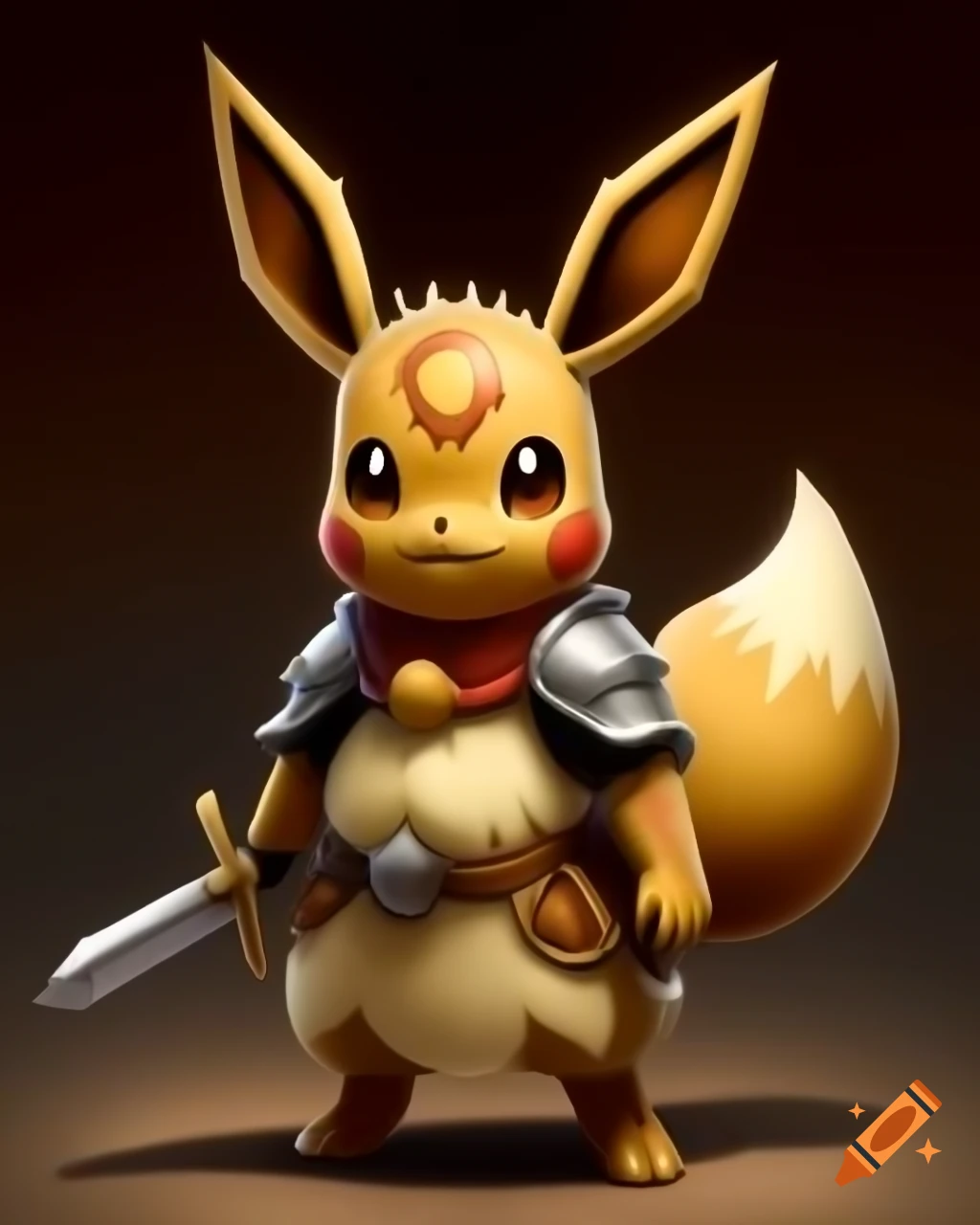 Anthro Eevee knight in shining armor wielding a sword