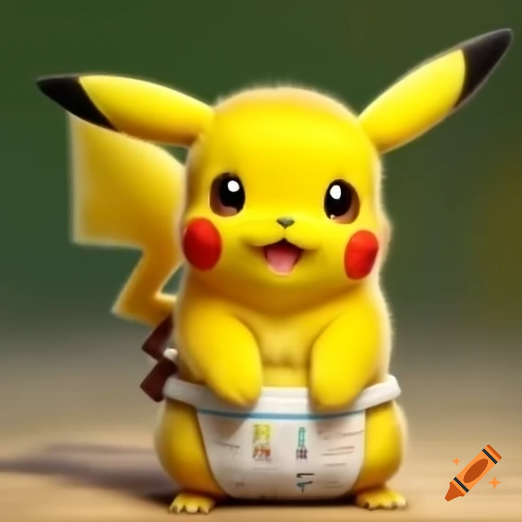 Baby Pikachu in a diaper