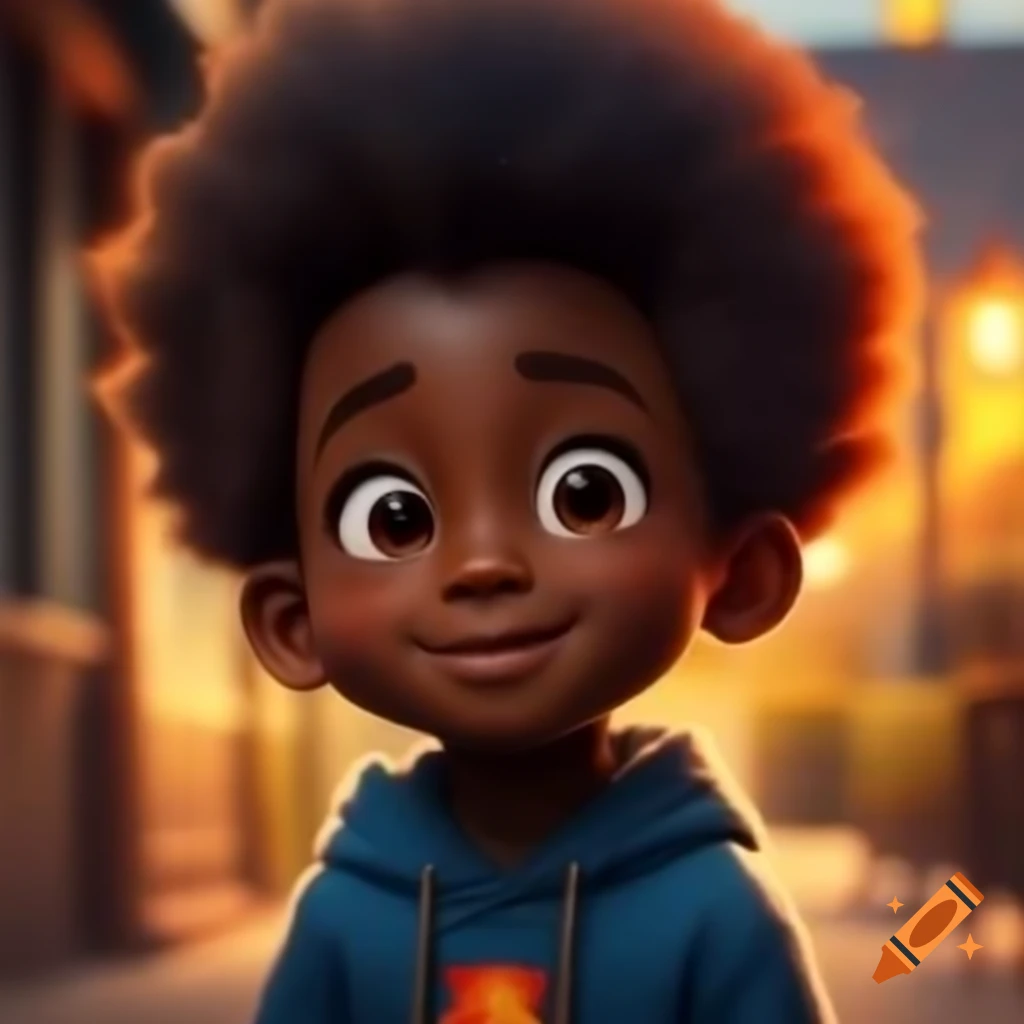 Cute and happy black boy with Afro hair, showcasing AI mentorship