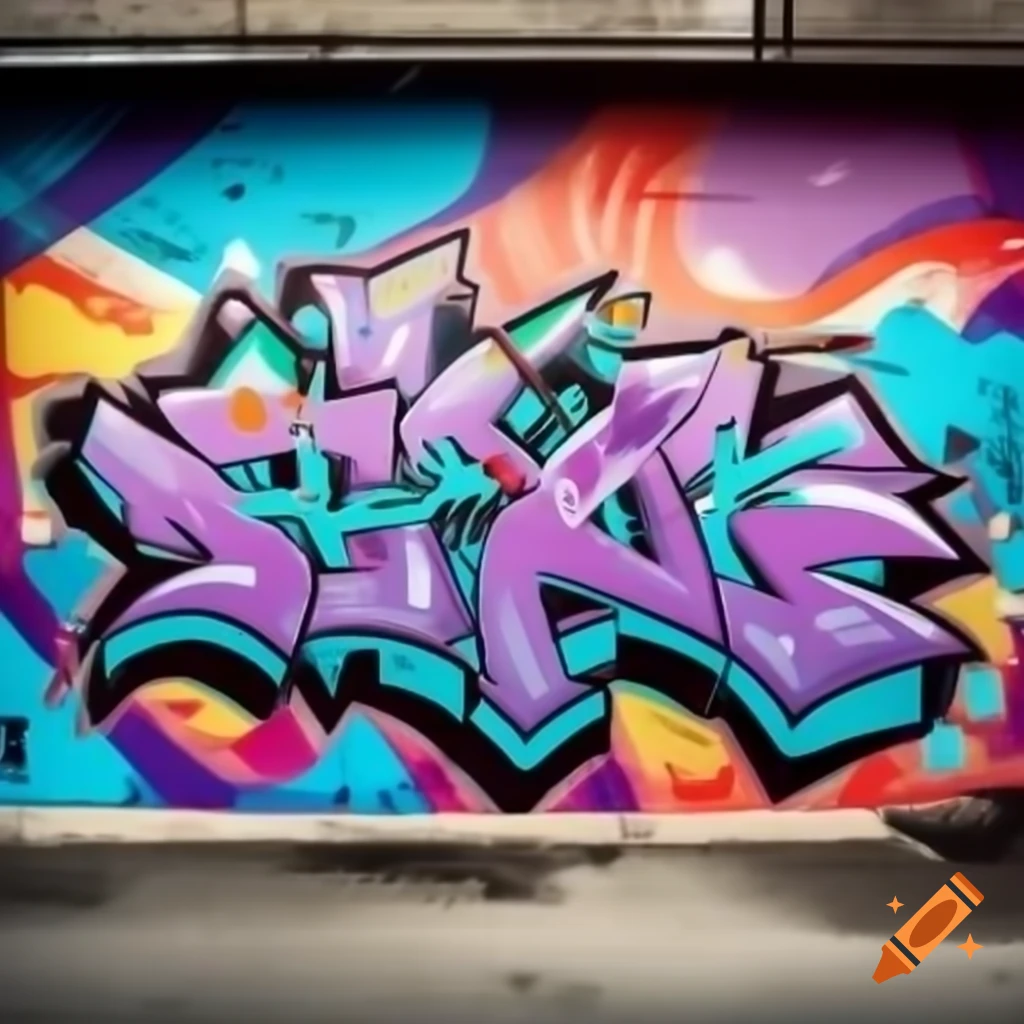 Vibrant street art wall with energetic colors featuring 'Marketing Communications Impact'