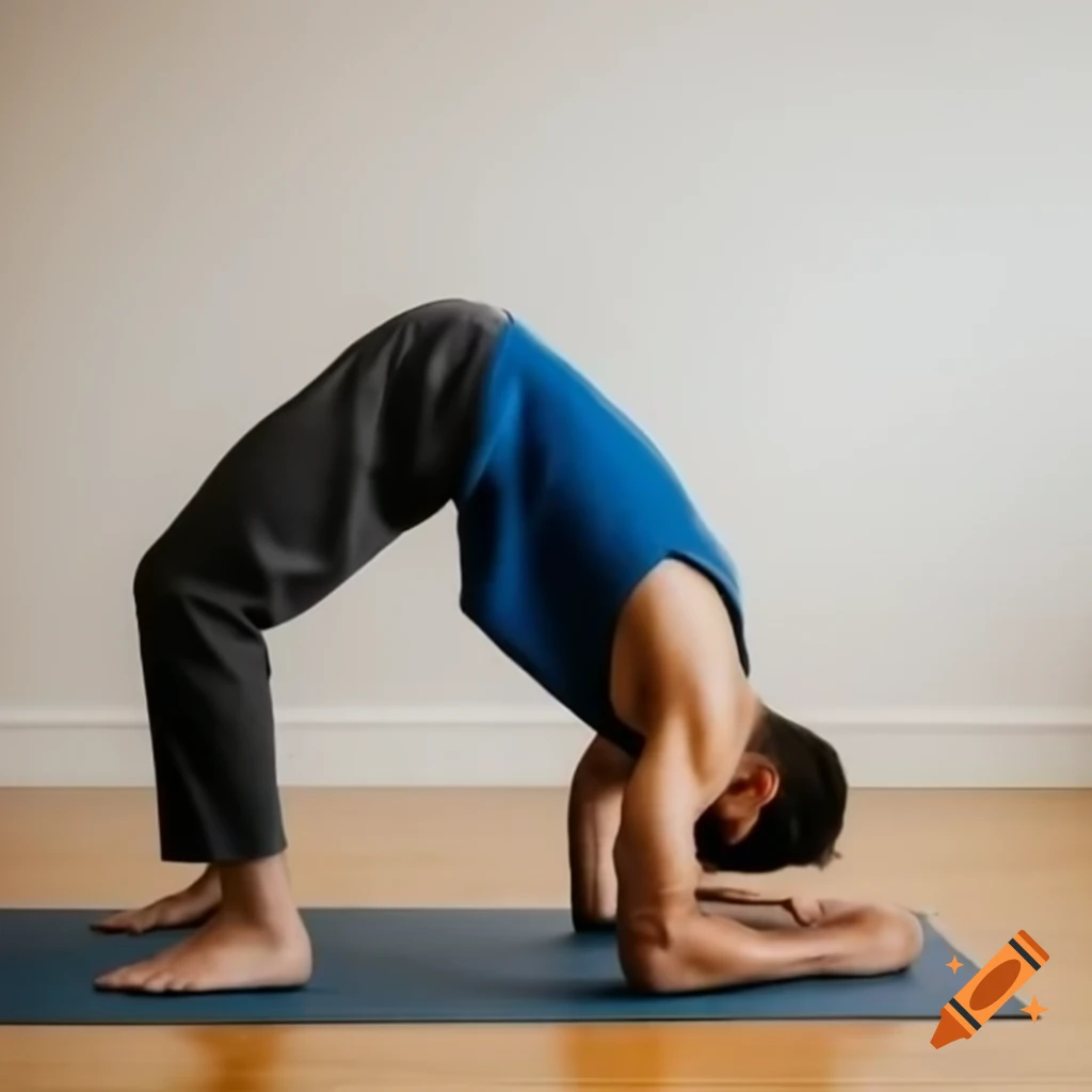 Man performing Pilates roll over exercise wearing blue tank top and black shorts