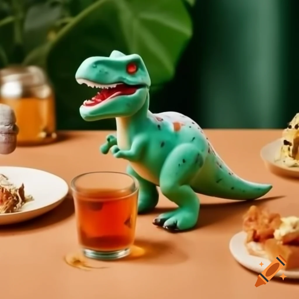 Cartoon poster of a t rex encouraging kids to eat for strength on craiyon