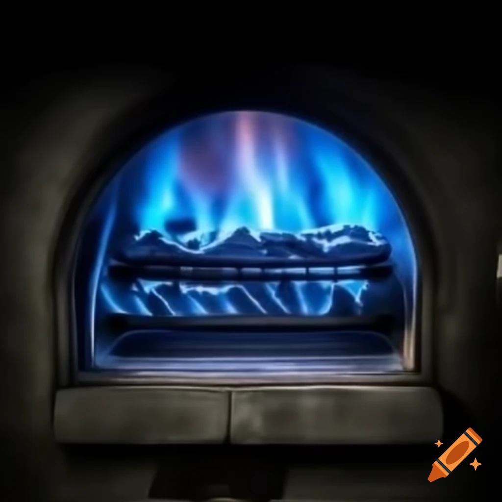 Furnace emitting blue flames