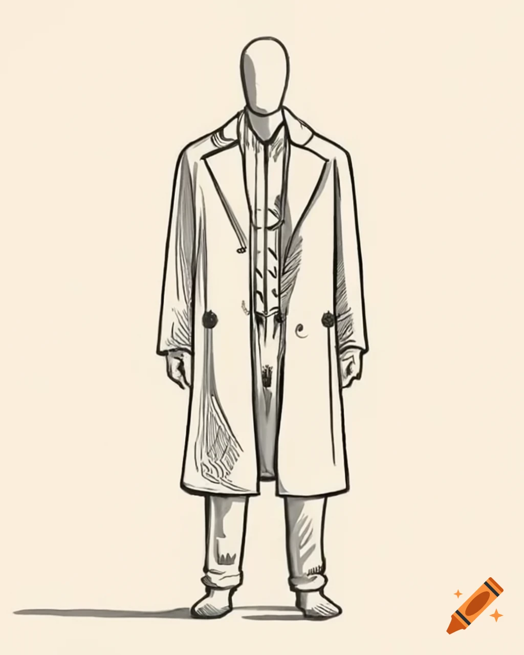 Full body sketch of a man in a long hooded coat