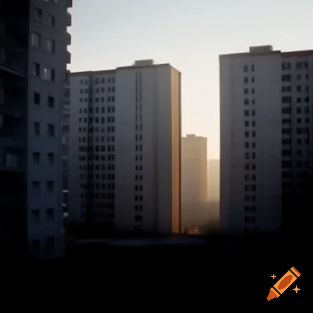 Post-Soviet panel houses and districts at dawn showcasing routine and melancholy