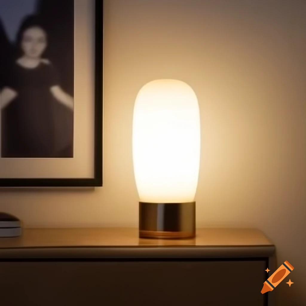 Light illuminating table with wall picture in background