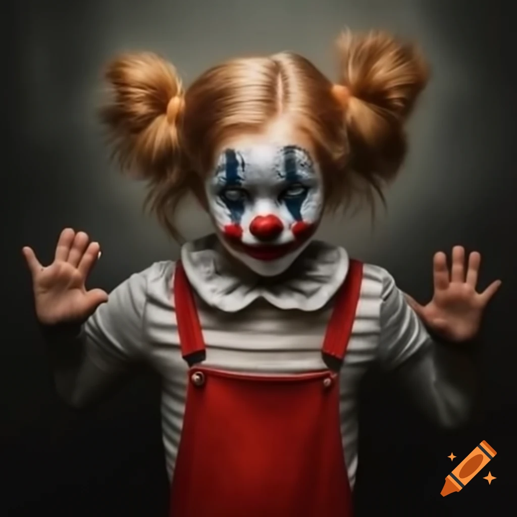 Girl reacting to clown, showcasing emotional expression
