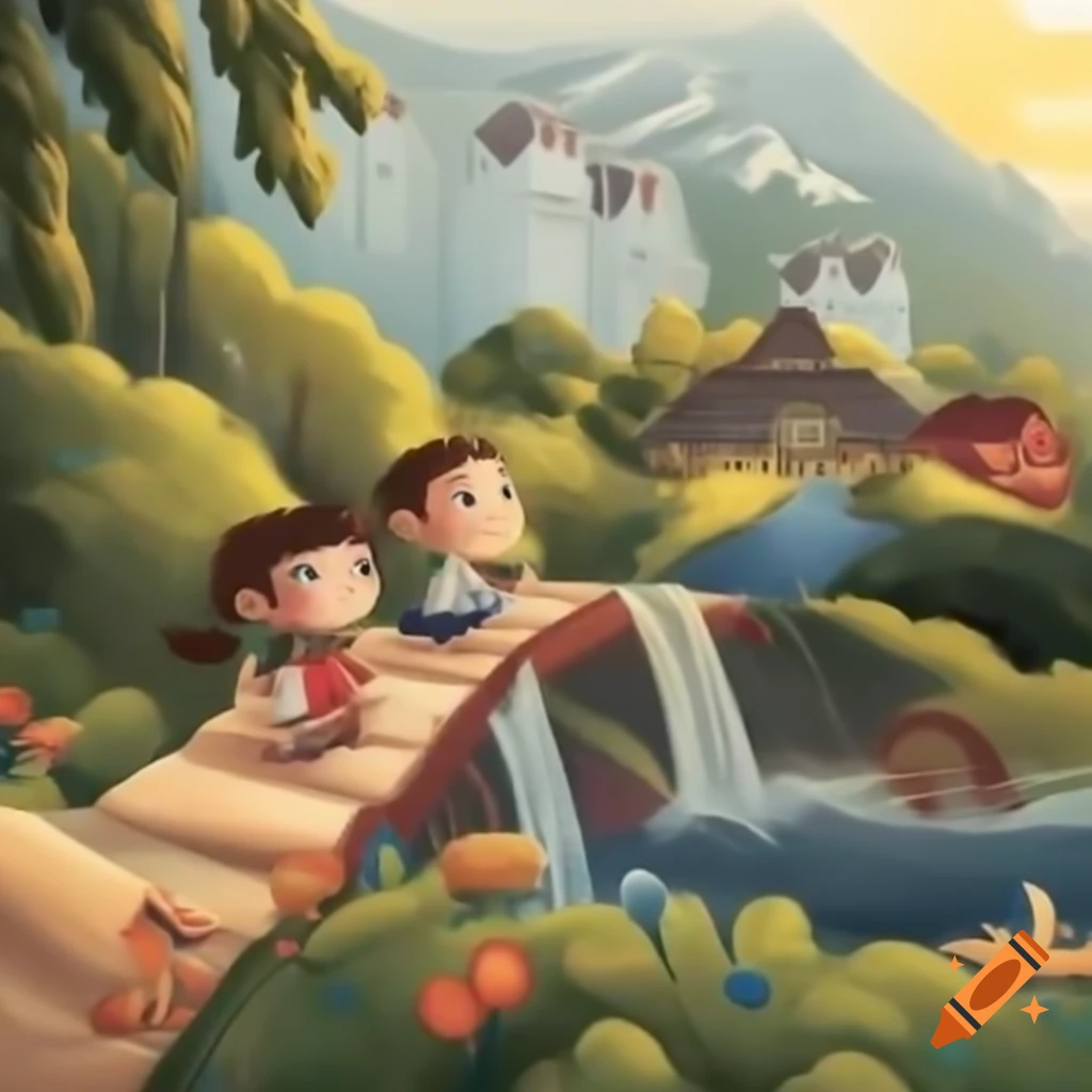 Cartoon character crossing a bridge