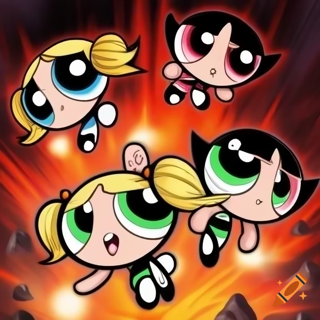 PowerPuff Girl alien queen battling Goku in fierce fight, cosmic scene