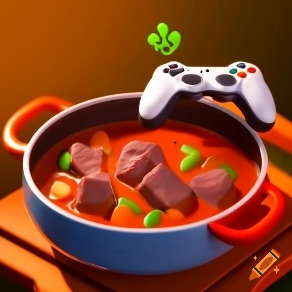 Beef stew with gaming controller placed inside