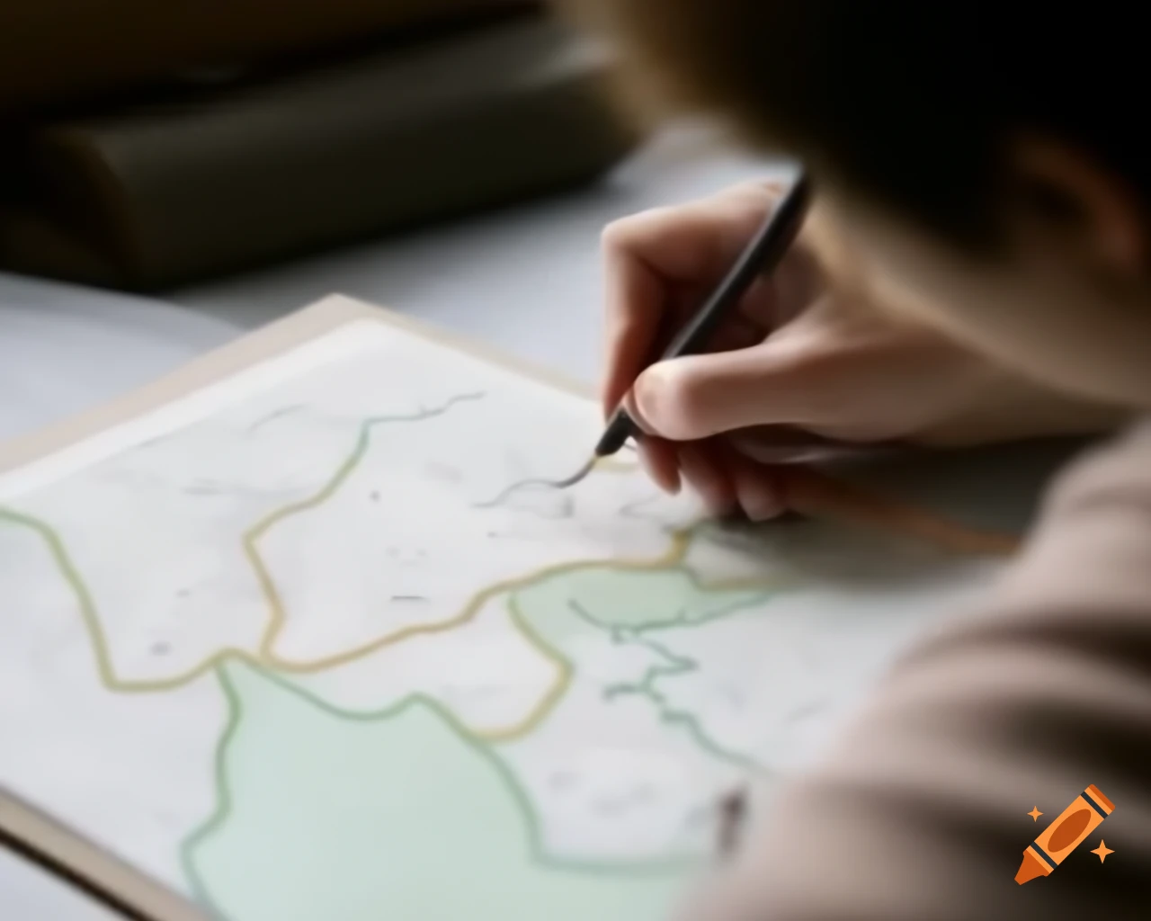 Person drawing a map with creative details
