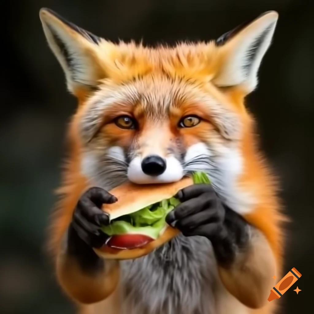 Fox enjoying a sandwich