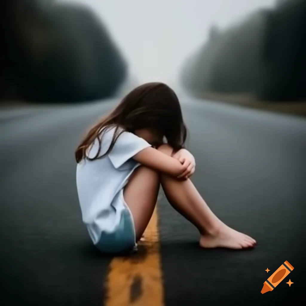 Girl crying on the road