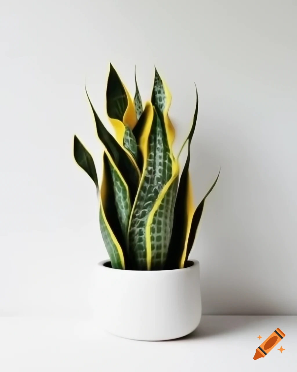 Realistic snake plant in white flowerpot against clean white background