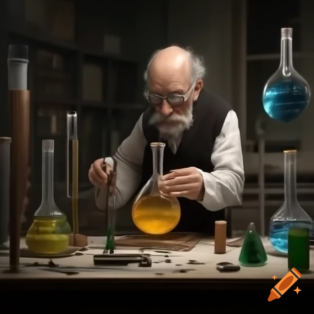Man conducting realistic dangerous science experiment in laboratory