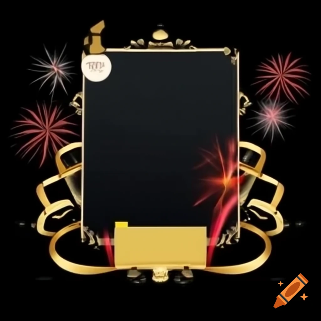 Elegant New Year's Eve party invitation design with detailed frame and black center for text
