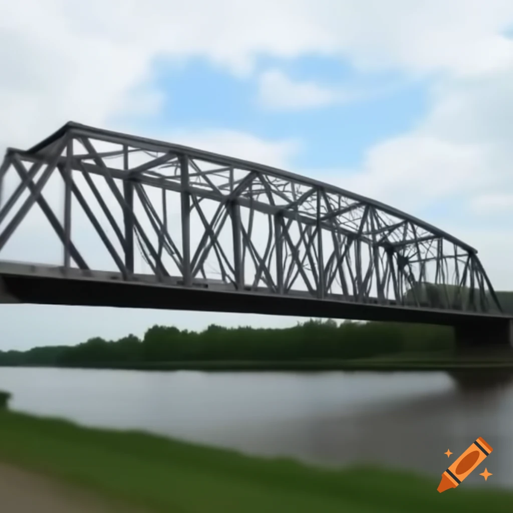 Elegant steel truss pedestrian bridge over river with trees in background
