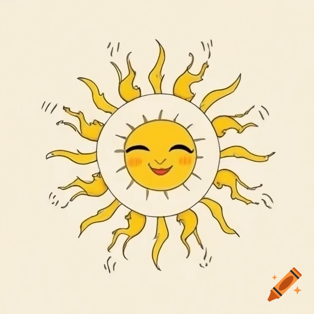 Smiling sun tarot card in 17th century hand-drawn art style