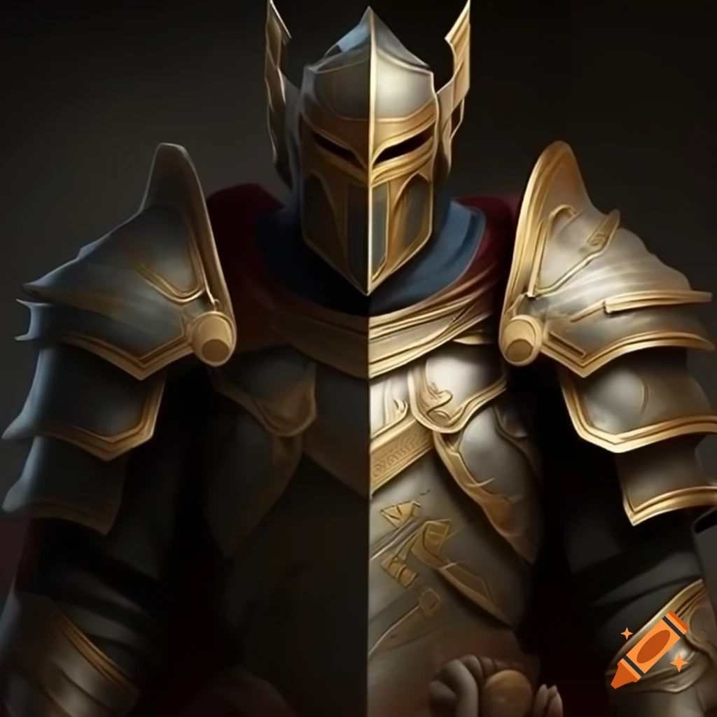 Epic paladin in heavy armor with gold cloak
