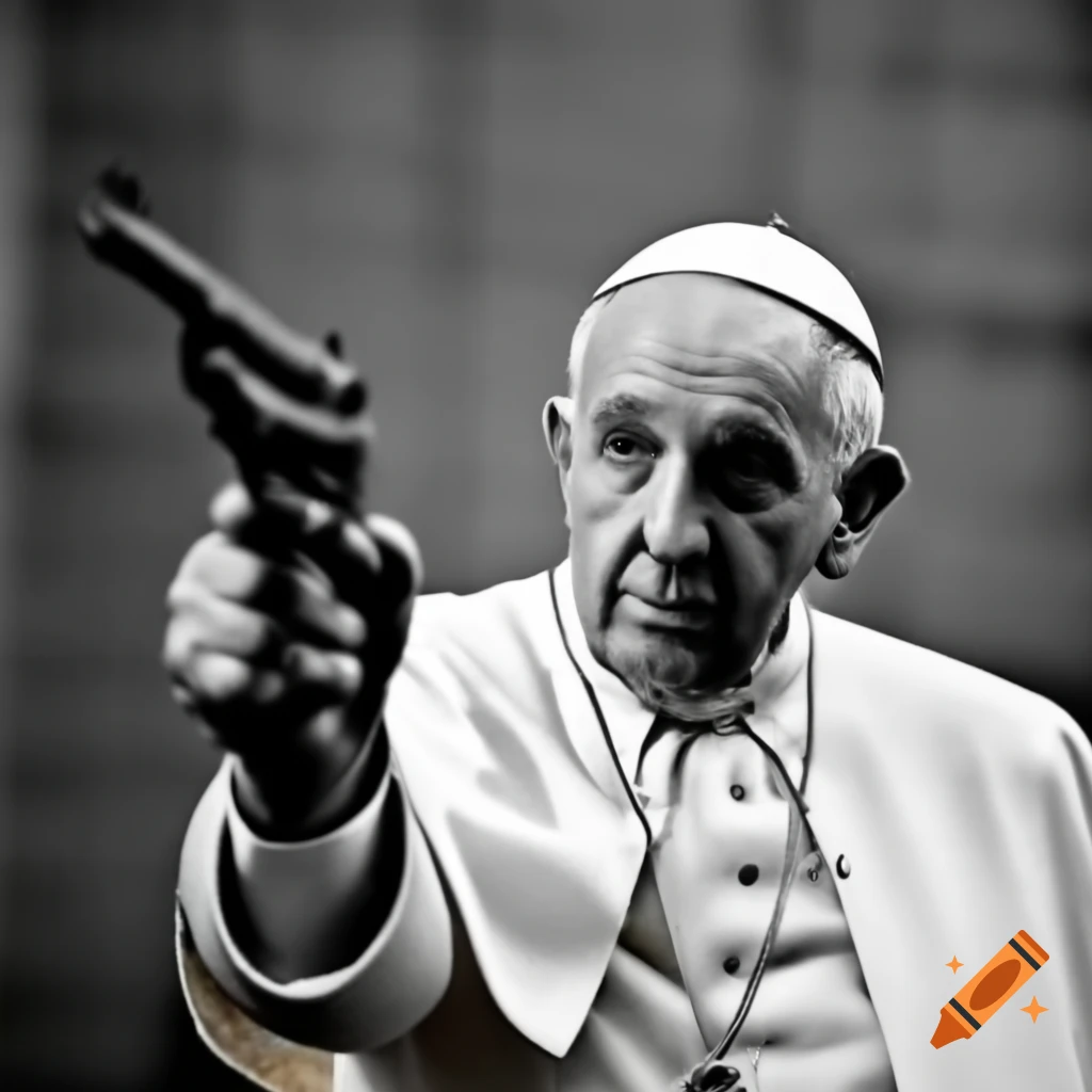 Pope Francis depicted as an Argentine bandit with a gun