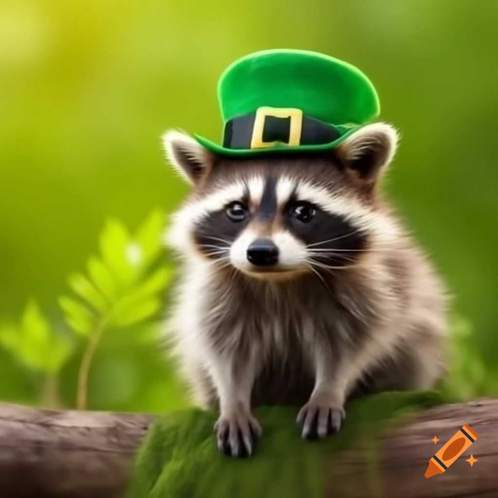 Raccoon dressed as a leprechaun