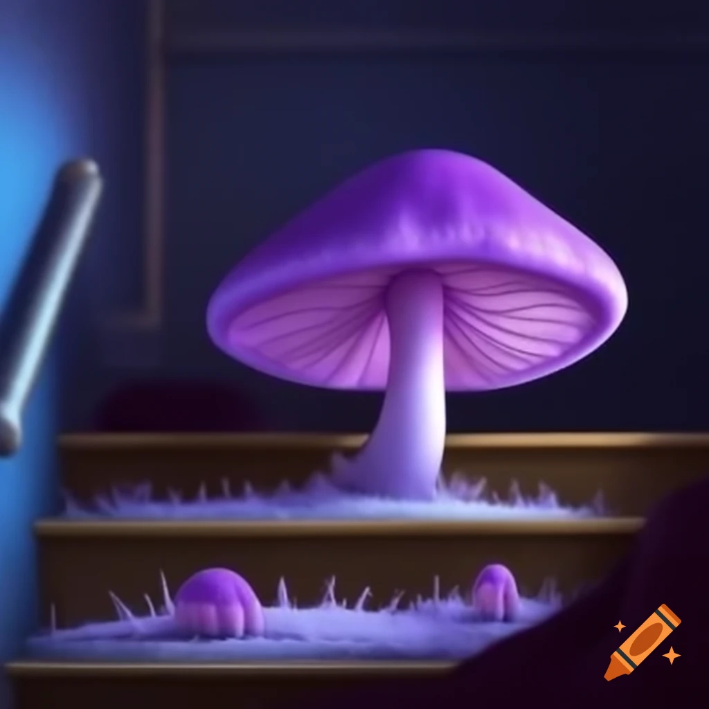 Large violet fungus growing on staircase