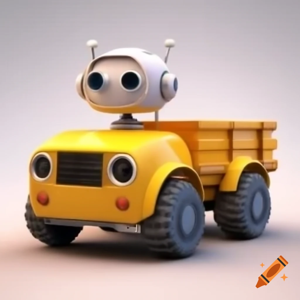 Cheerful robot Towbot shaped like a happy yellow truck